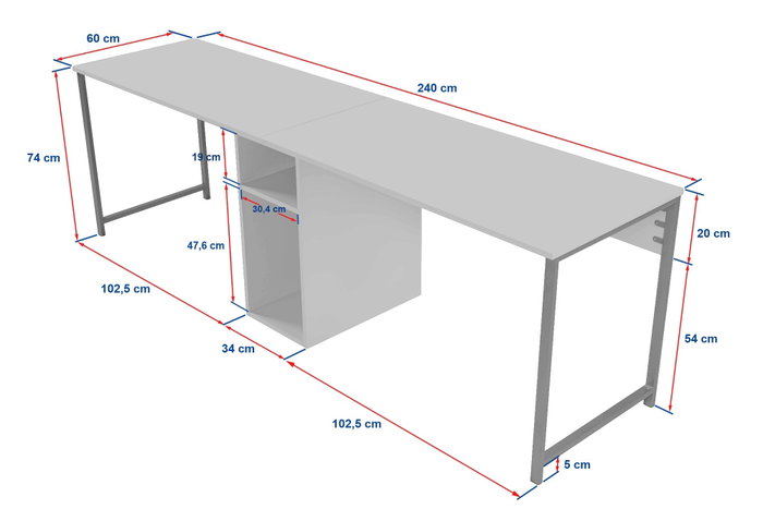 Nordure Twin Study Desk - Pino Atlántico, Negro Nordure Twin Study Desk - Pino Atlántico, Negro